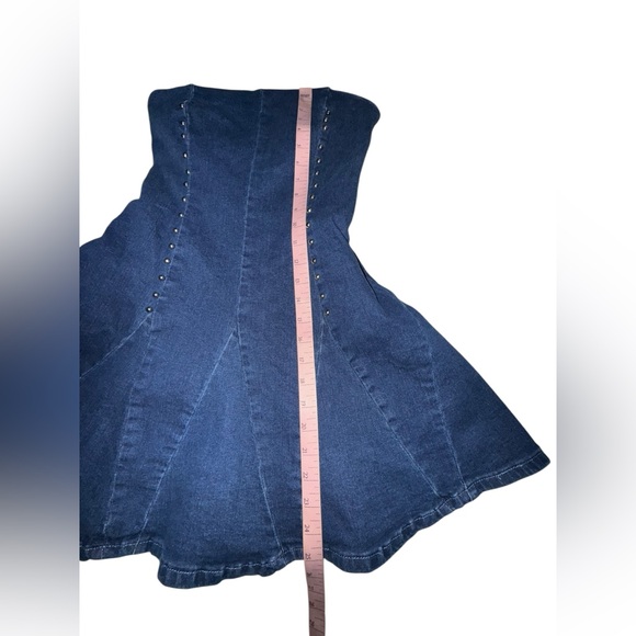 Edikted Fara Strapless Blue Jean Denim Mini Dress Size Medium - Picture 6 of 8